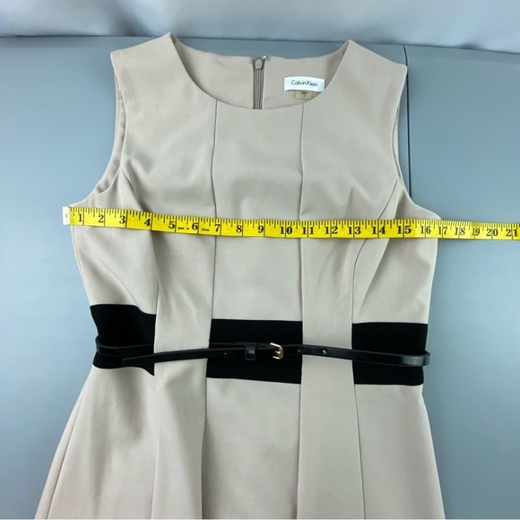 Calvin Klein tan a-line dress with black & white striped detail wms sz 4 - Picture 7 of 10